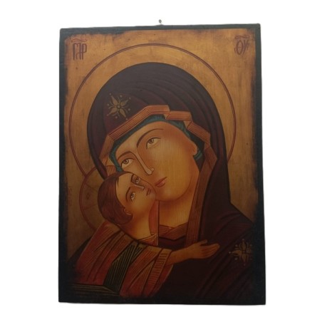 Icona rumena Madonna della tenerezza "Vladimirskaja" dipinta su legno cm. 23x31,5