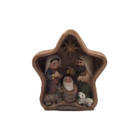 Capanna stella resina con Natività cm. 11,5