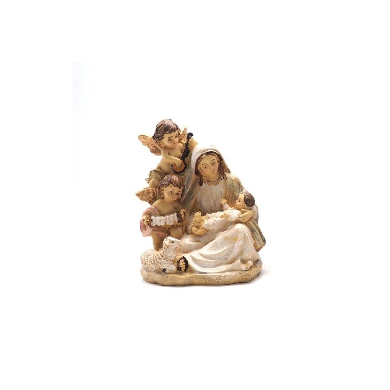Madonna con bambino e angeli in resina cm. 14