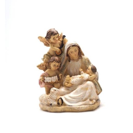 Madonna con bambino e angeli in resina cm. 14