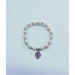 Braccialetto vetro perlato per bimbi con medaglietta argentata