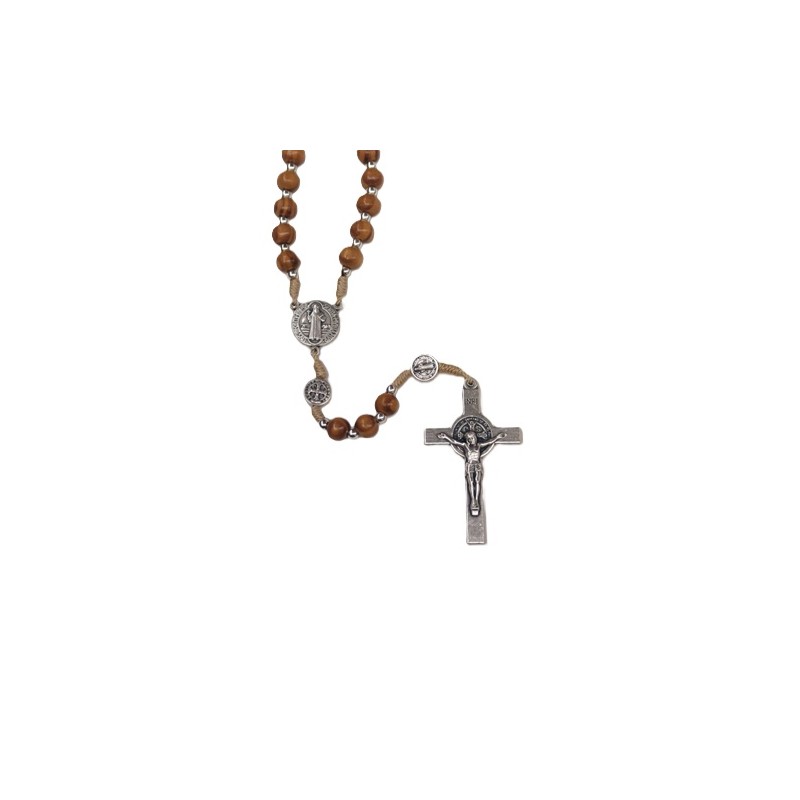 Rosario in legno San Benedetto legatura corda