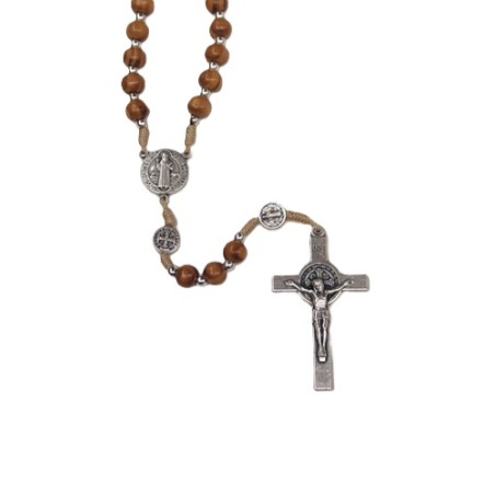 Rosario in legno San Benedetto legatura corda