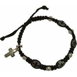 Braccialetto in filo intrecciato con roselline e croci