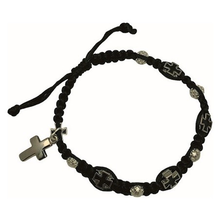 Braccialetto in filo intrecciato con roselline e croci