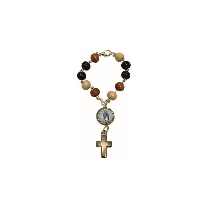 Decina rosario grani in legno mm. 7 con moschettone