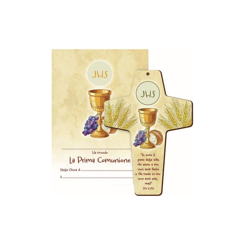 Diploma Prima Comunione con croce in legno