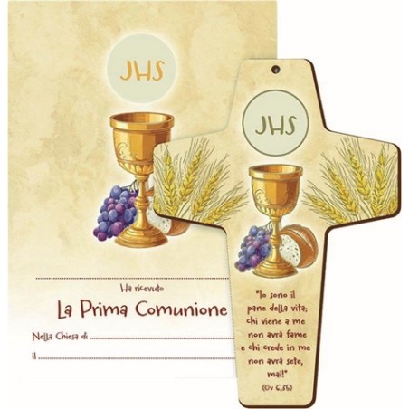 Diploma Prima Comunione con croce in legno