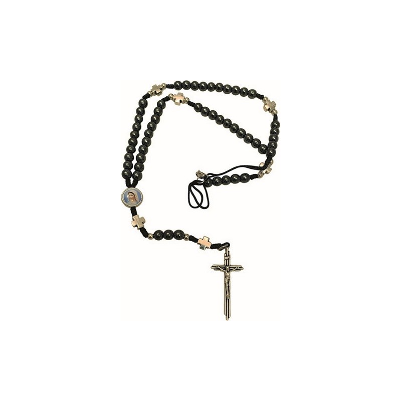 Rosario in ematite legatura corda grano mm. 6 con clip