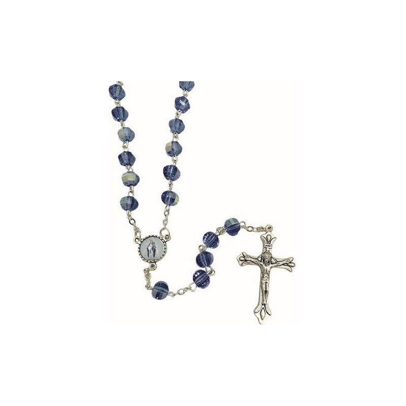 Rosario in mezzo cristallo grano mm. 8 con cofanetto