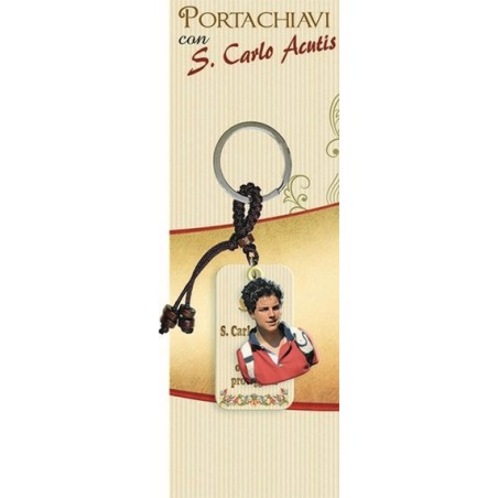 Portachiavi S. Carlo Acutis sagomato in legno