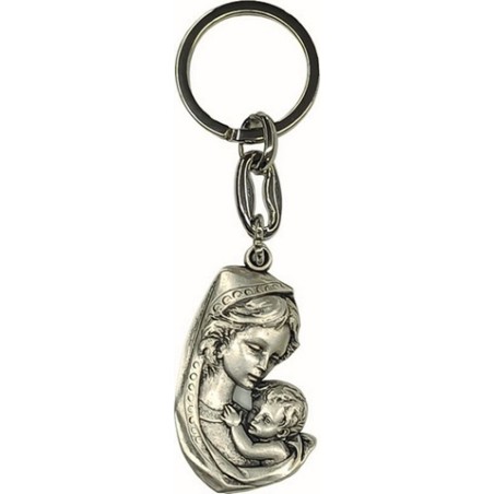 Portachiavi in metallo placca Madonna con Bambino