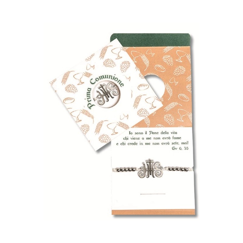 Confezione con bracciale in corda e metallo per Comunione