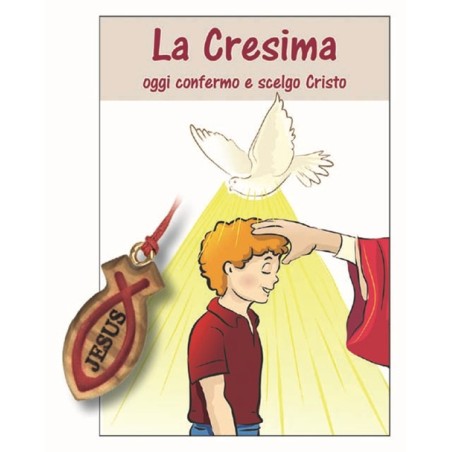 Confezione libretto Cresima con ciondolo in ulivo cm. 3