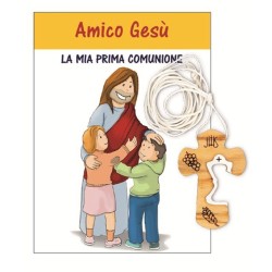 Libretto "Amico Gesù" con croce in ulivo cm. 3