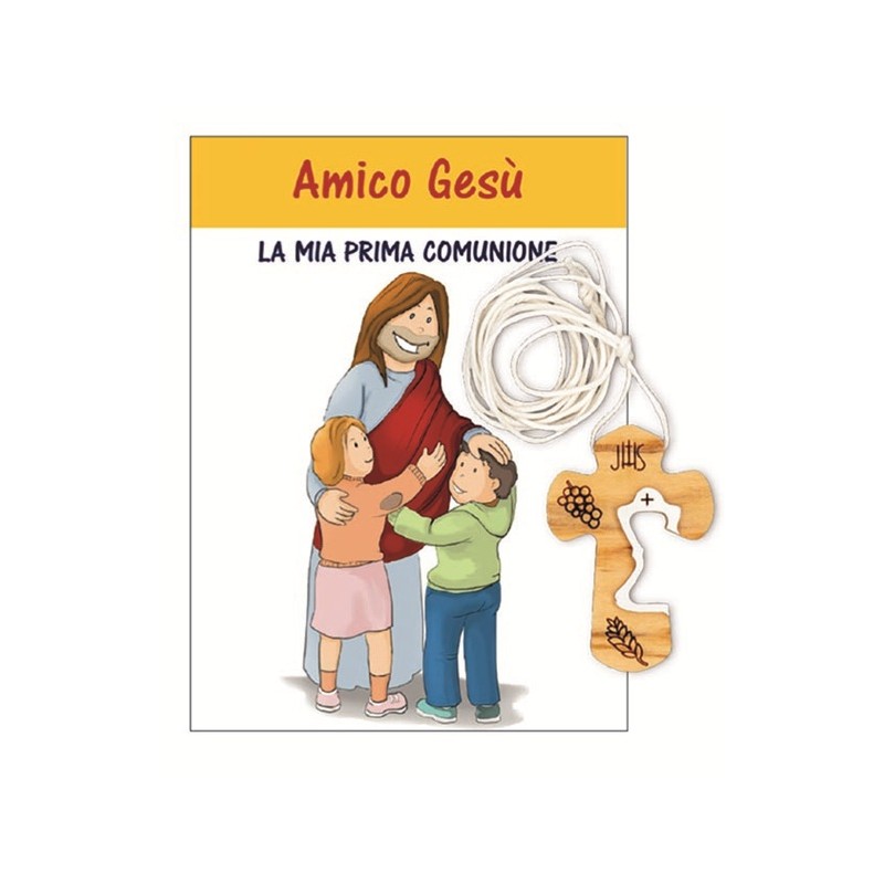 Libretto "Amico Gesù" con croce in ulivo cm. 3