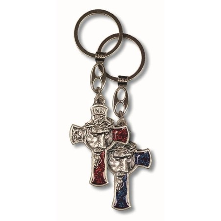 Portachiavi in metallo Croce Volto di Cristo con smalto