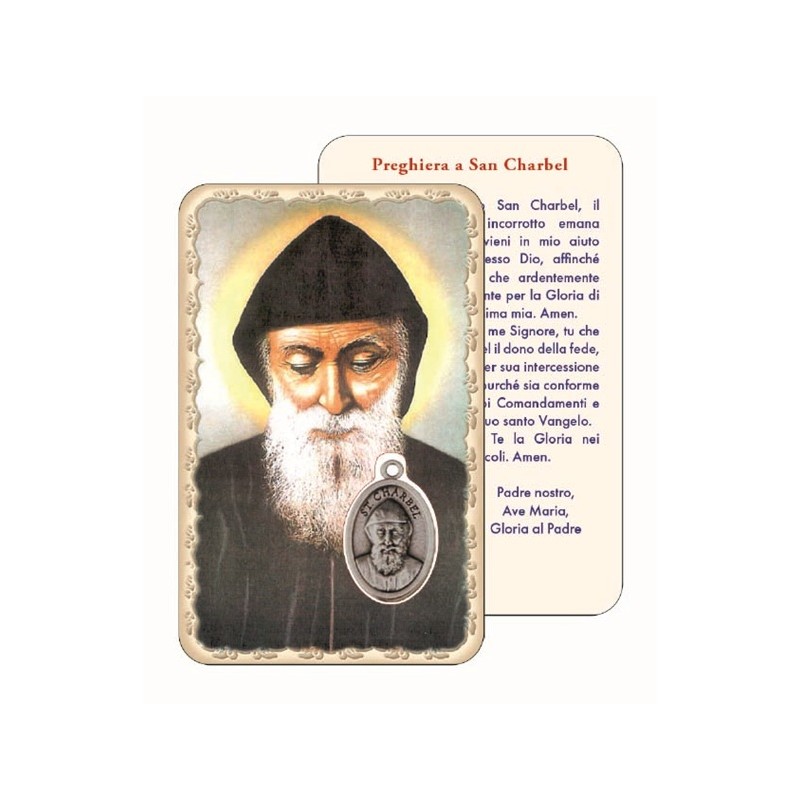 Pvc con medaglia e preghiera S. Charbel