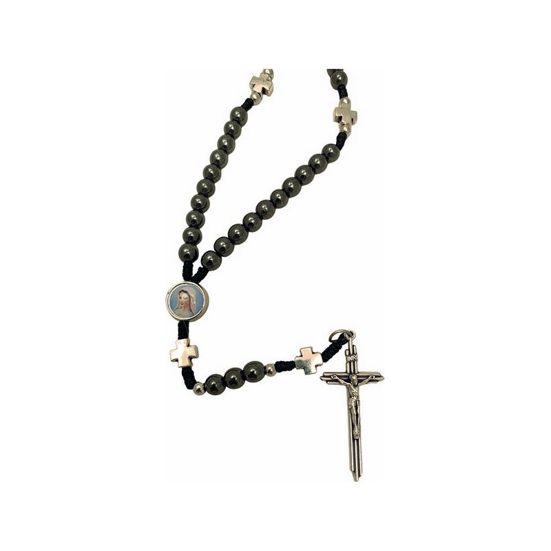 Rosario in ematite legatura corda grano mm. 6 con clip