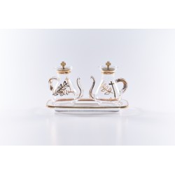 Ampolline beccuccio con decoro su vassoio vetro