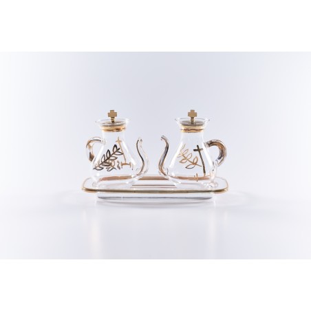 Ampolline beccuccio con decoro su vassoio vetro