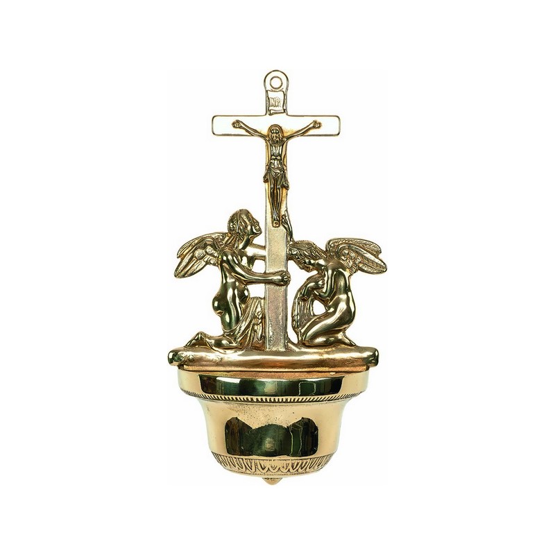 Acquasantiera ottone dorato alt. cm. 32