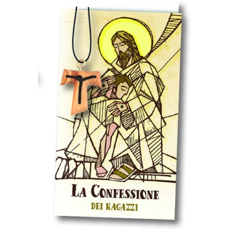 Biglietto "La Confessione dei ragazzi" con tau ulivo