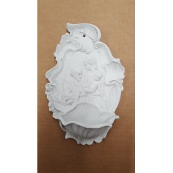 Acquasantiera Sacra Famiglia in Biscuit di Porcellana