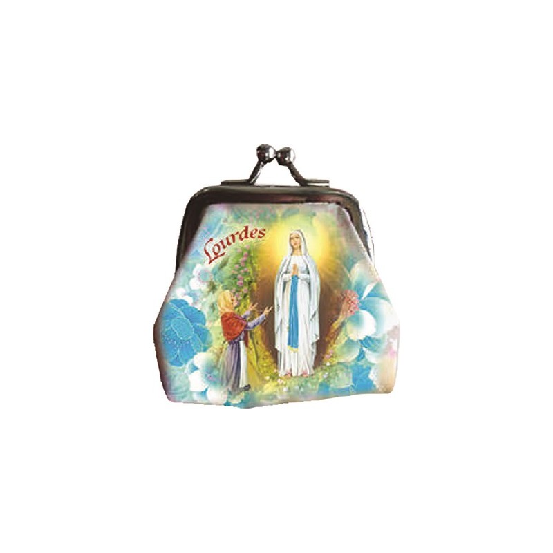 Borsellino in stoffa con rosario vetro Madonna di Lourdes