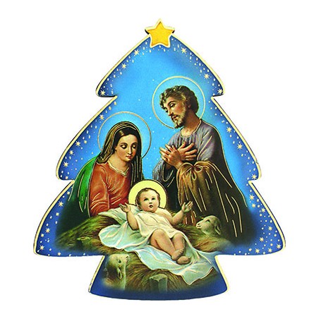 Alberello Natività in legno da appendere