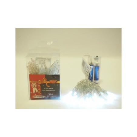 20 Led bianco calda filo trasparente a batteria
