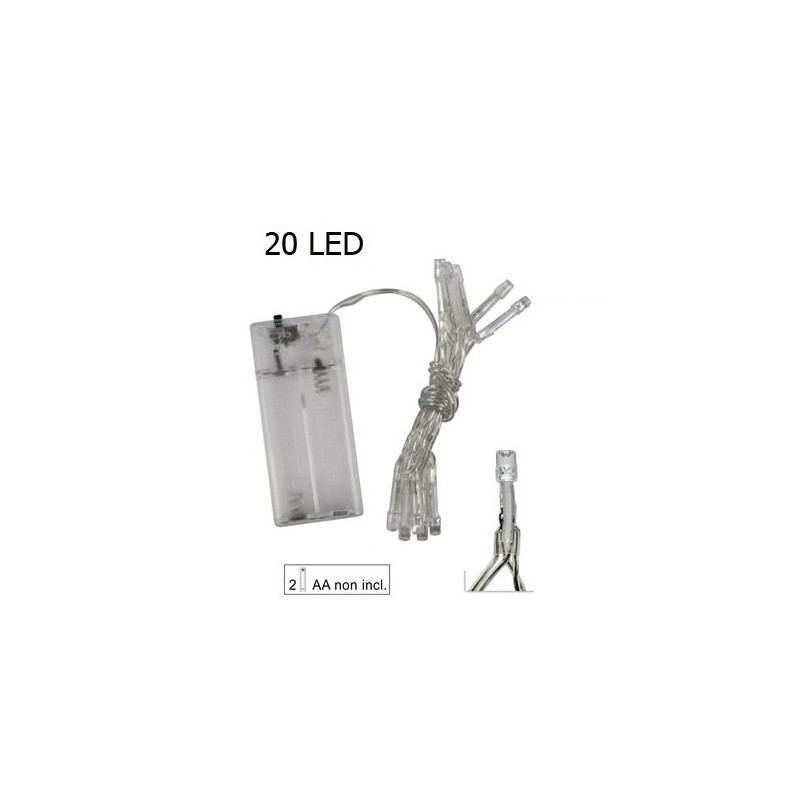 20 Led bianco freddo filo trasparente a batteria