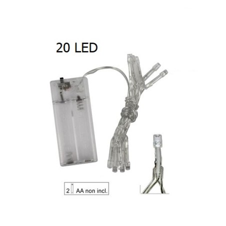 20 Led bianco freddo filo trasparente a batteria