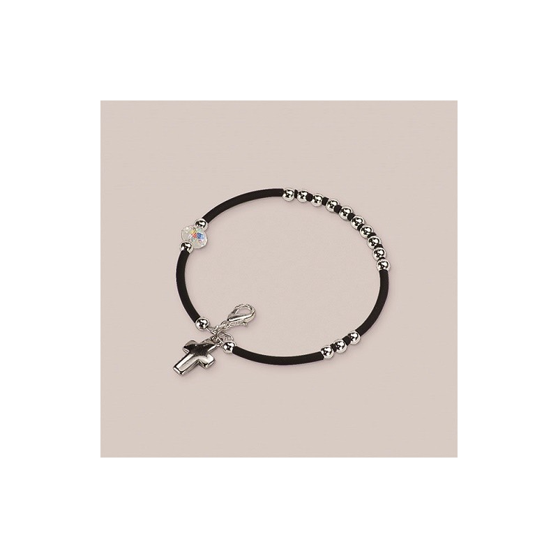 Braccialetto rosario in caucciù e metallo