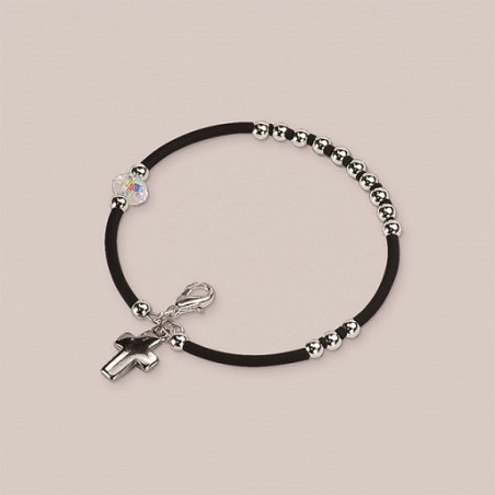 Braccialetto rosario in caucciù e metallo