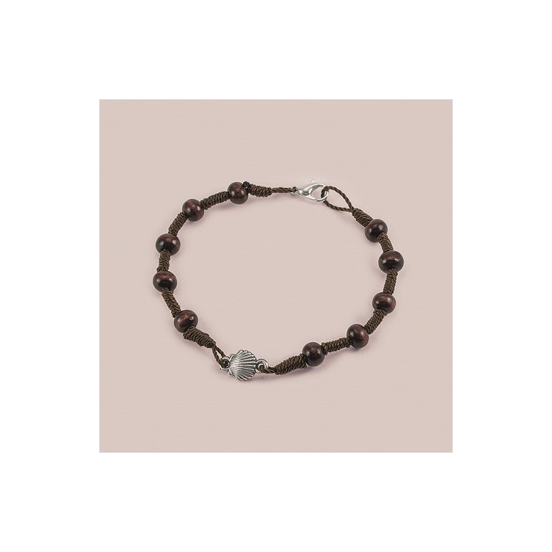 Braccialetto rosario in legno e corda con conchiglia