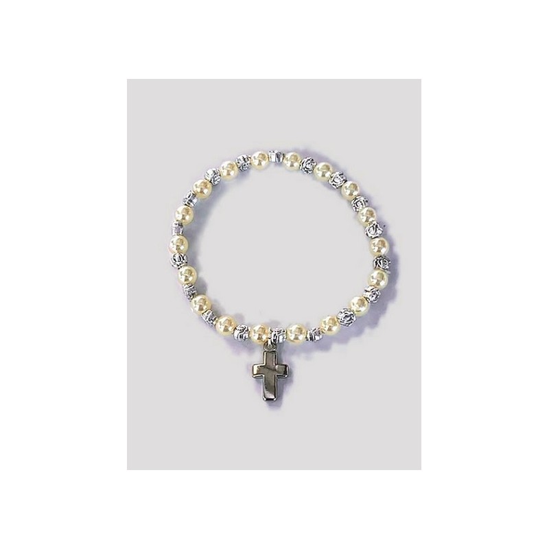 Braccialetto vetro perlato con croce