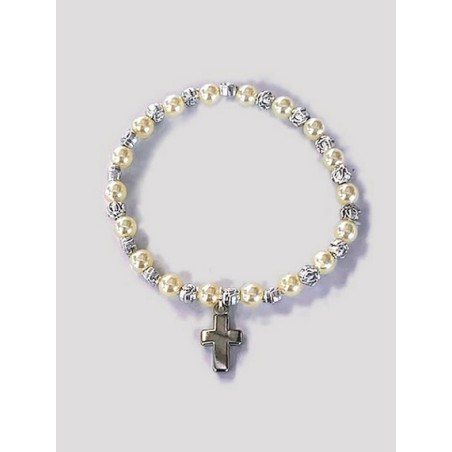 Braccialetto vetro perlato con croce