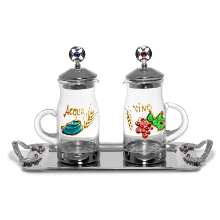 Brocchette vetro decoro dipinto a mano 130 cc. vassoio con manici