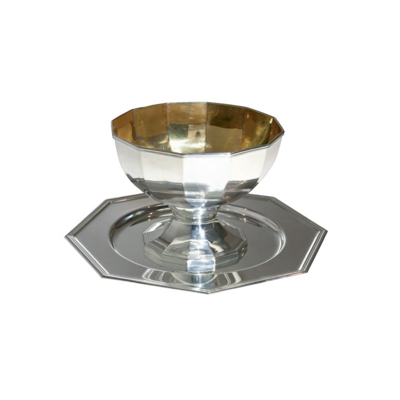 Calice dodecagonale con piatto in ottone argentato per Neocatecumenali