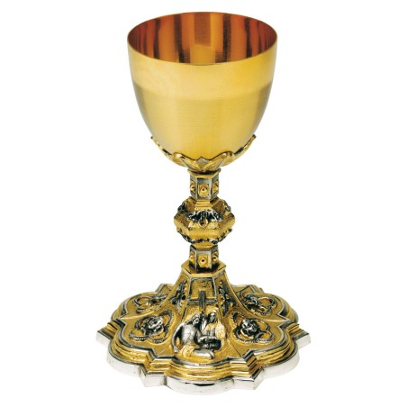 Calice in ottone bicolore con la Crocifissione e Passione di Cristo