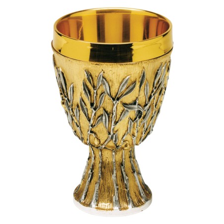 Calice in ottone bicolore decorato con con tralci di ulivi