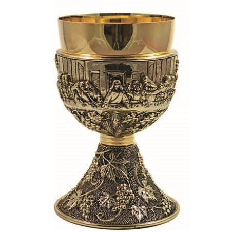 Calice in ottone dorato Ultima Cena cm. 18