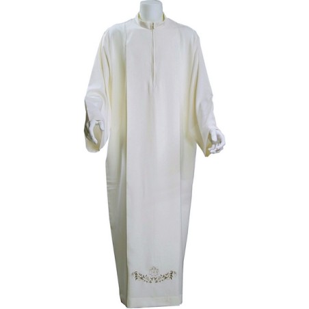 Camice  liturgico per sacerdote con piega sulle spalle, cerniera davanti ,ricamato