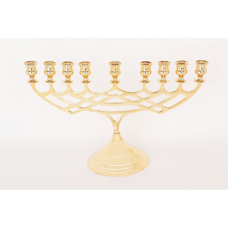 Candelabro MENORAH 9 candele in ottone con doratura 24K.