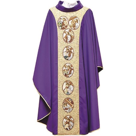 Casula in poliestere con fascia in gobelin ricamo Via Crucis