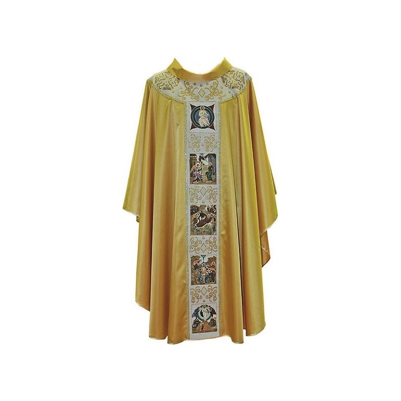 Casula in poliestere oro con pallio Vita di Cristo