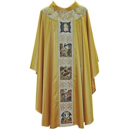 Casula in poliestere oro con pallio Vita di Cristo