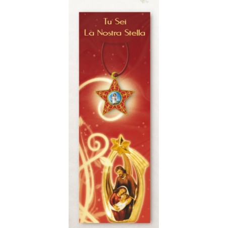 Ciondolo con stella con Gesù Bambino con cartoncino preghiera