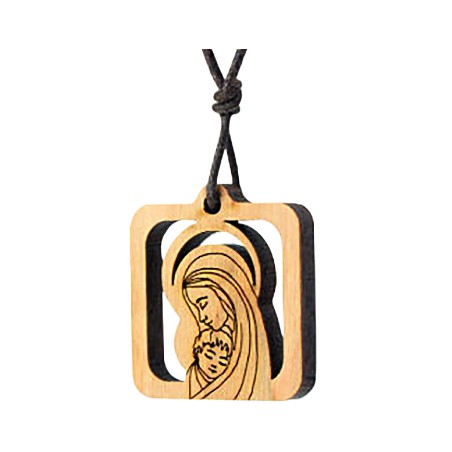 Ciondolo in ulivo Madonna con bimbo cm. 2,2